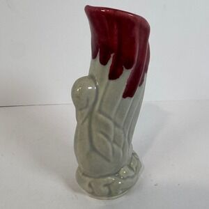 Vintage‎ Ceramic Swan Bud Vase Mottled Gray Red Accent Small Flower Holder